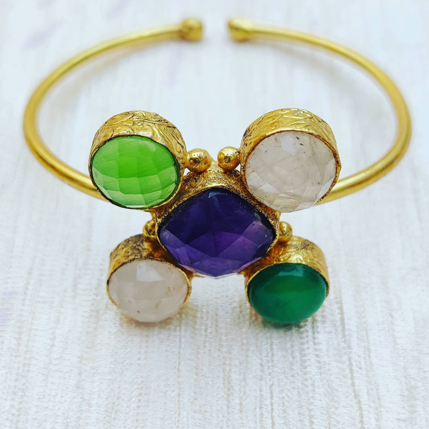 Colorful Quad Stone Brass Cuff