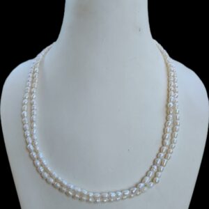 two-layer mala crafted from lustrous freshwater rice pearls