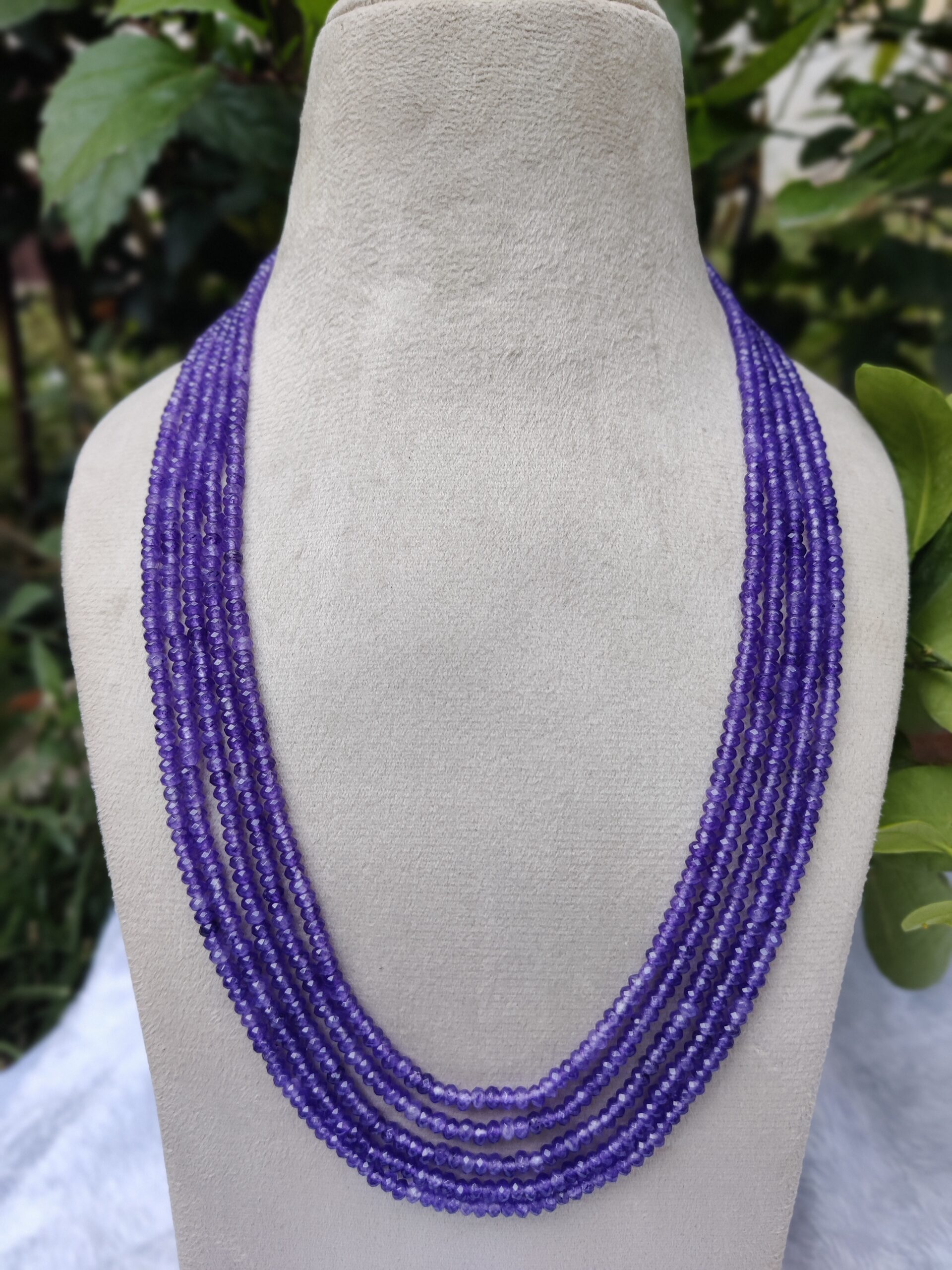 Multi-Strand Faceted onex Purple Bead Necklace