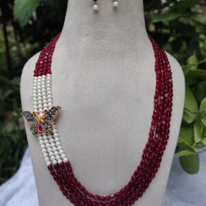 jade Beads & Pearl Butterfly Necklace Set