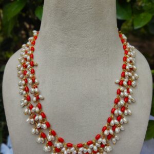 tiwan coral  & Pearl Layered Necklace
