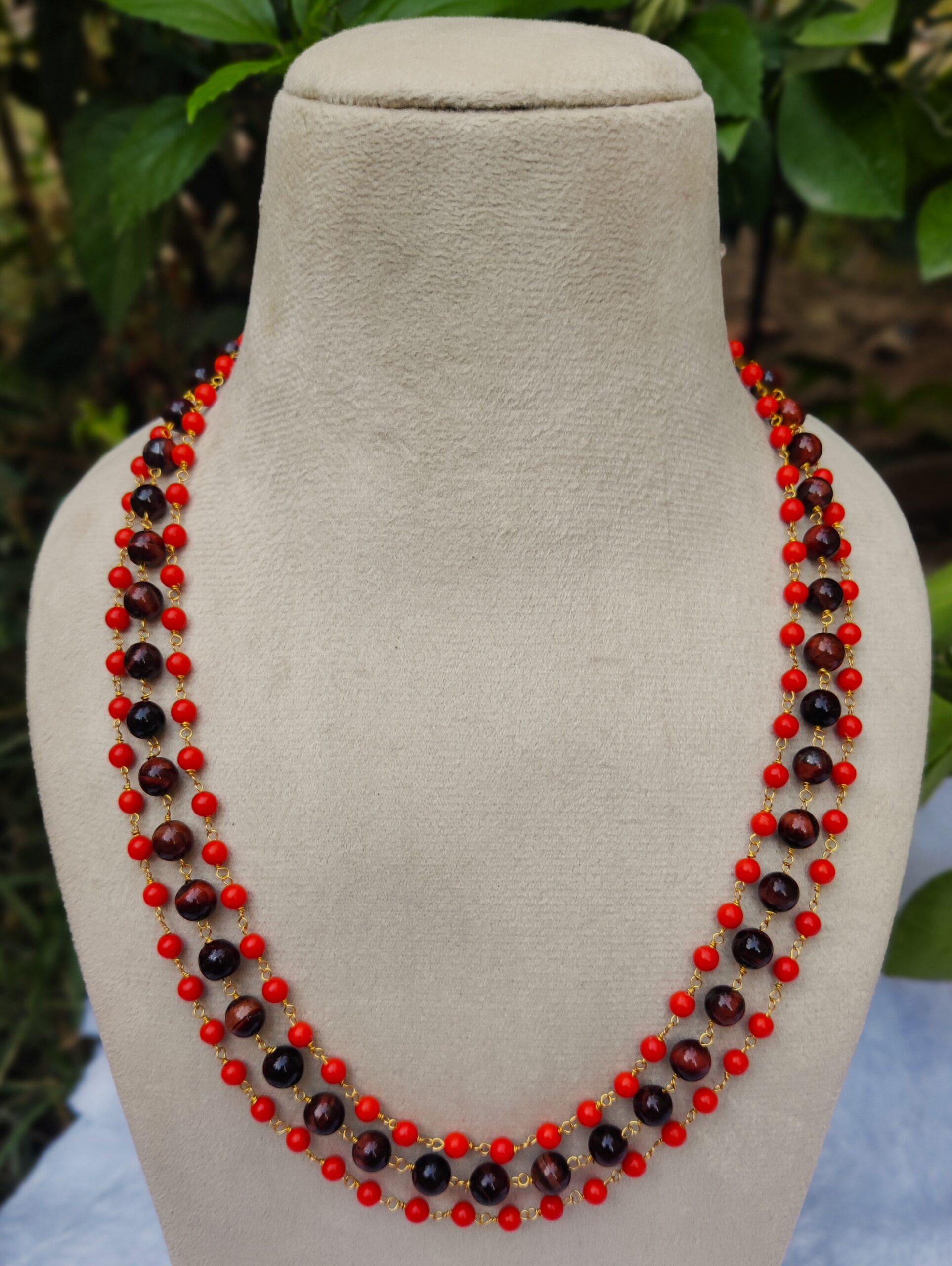 Tiwan Coral & Tiger Eye Necklace