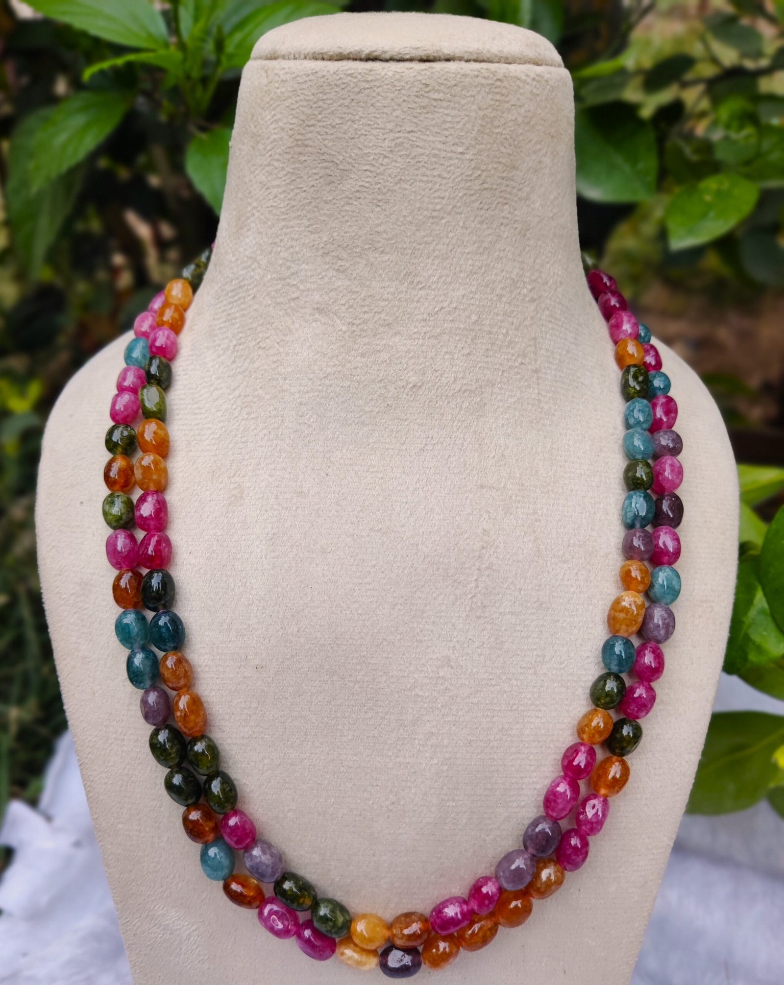 Double-Strand quartz Multi-Gemstone Necklace with Gold Links - Image 4