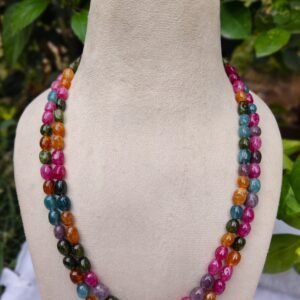 Double-Strand quartz Multi-Gemstone Necklace with Gold Links